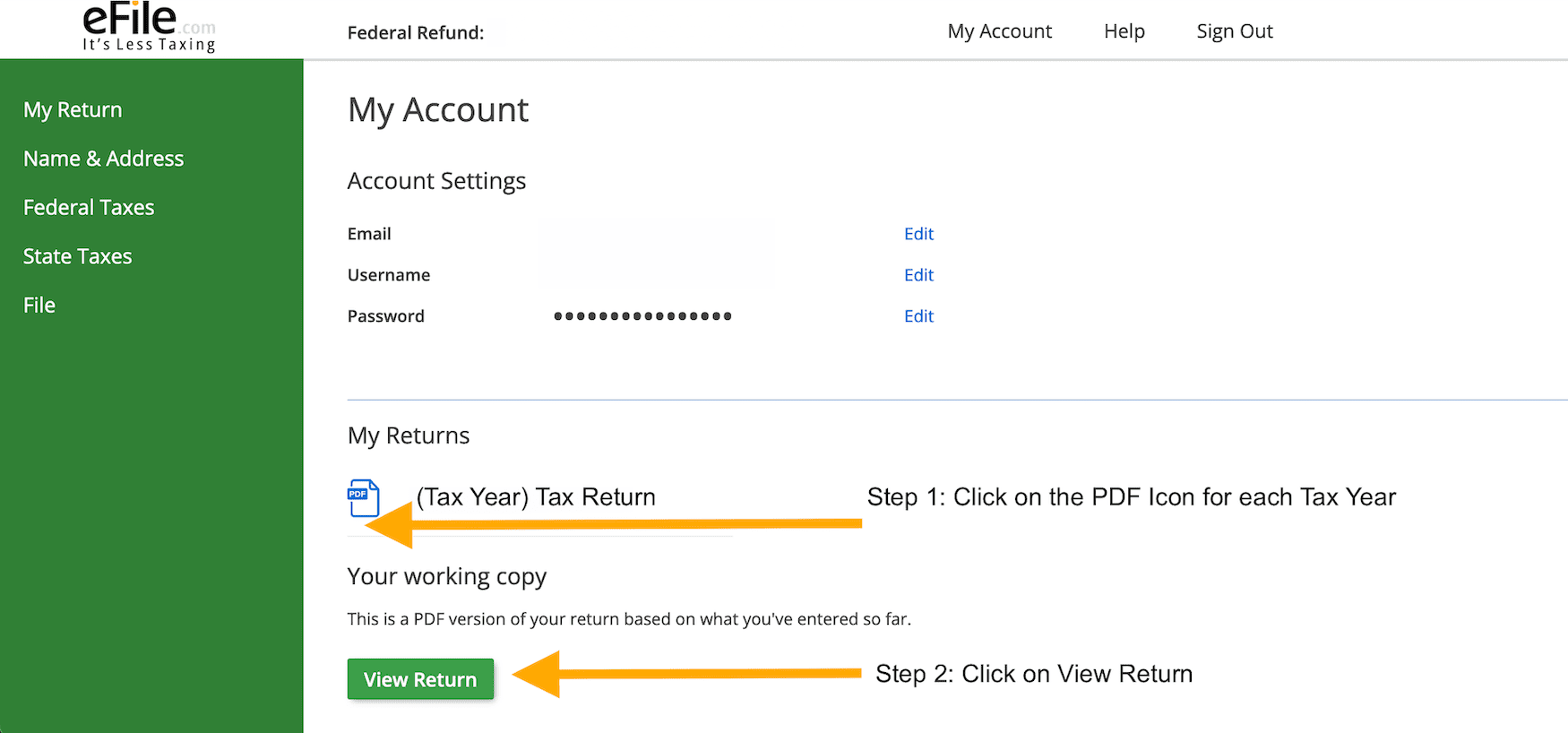 eFile Copy Return